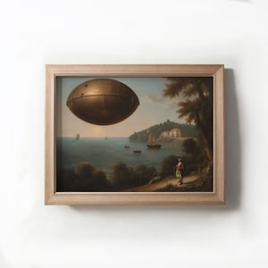 Vintage Ufo Classical Art, Ufo Seascape Painting, UFO Art, Digital Printable Art Print, Downloadable Images
