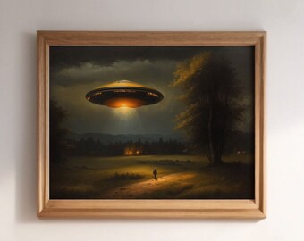 Vintage UFO Landscape Art Print: Rembrandt Style (Digital Download)