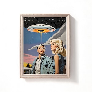 Retro PopArt Print, Vintage Ufo Poster, Ufo Art, 1960s Painting, Pop Surrealism, Pop Art Instant Download