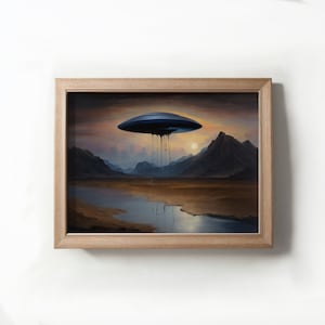 Surrealism Art, UFO Art In Salvadore Dali Style, Downloadable Images For Home Decore, Surreal Painting