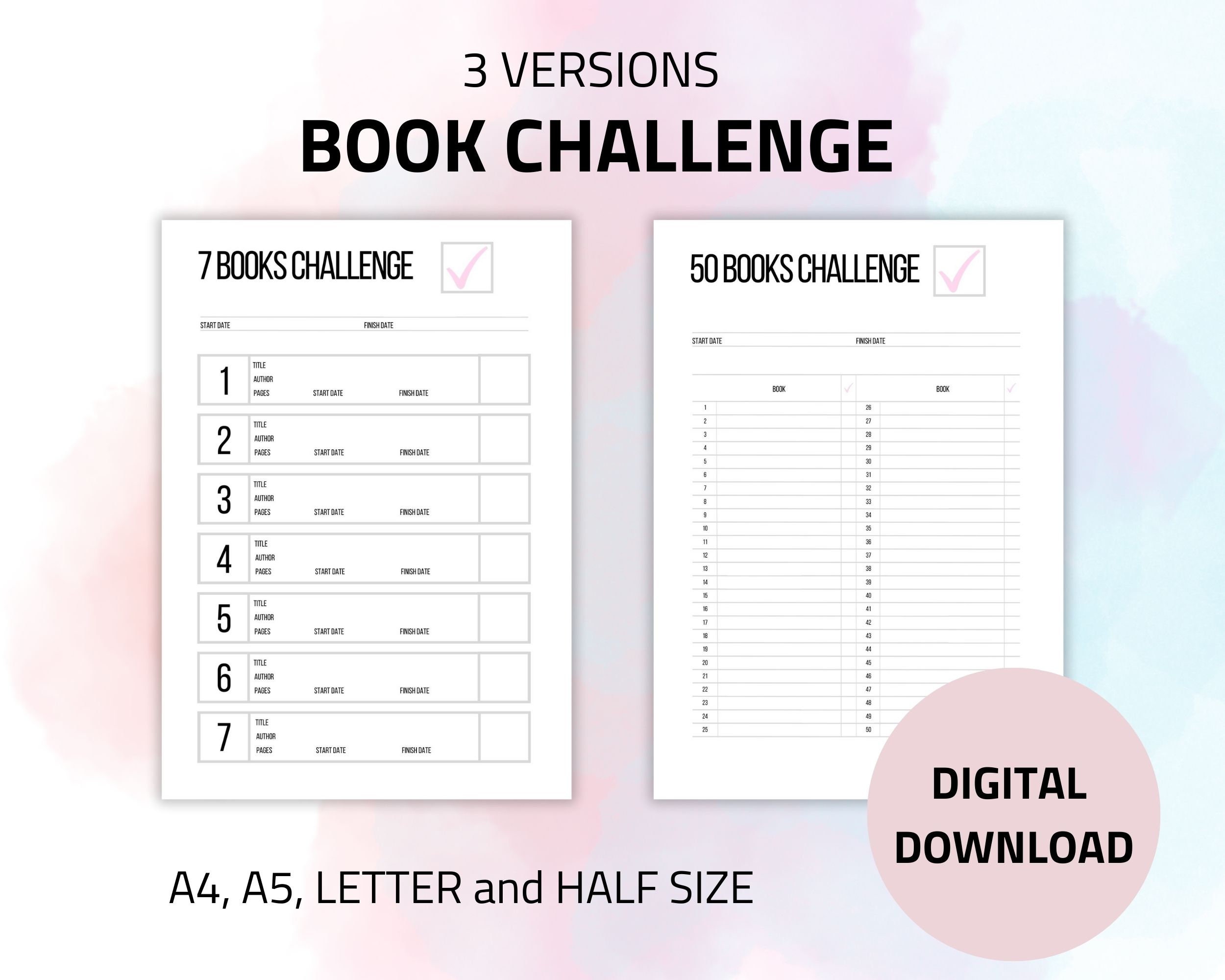 Book Challenge Printable Template Books to Read Books - Etsy