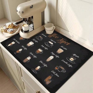 Coffee House Chalkboard Coffee Mat 24x18 Inch for Kitchen Counter, Silicone  Dish Drying Mats for Coffee Bar Coffee Machine Coffee Maker or Countertop