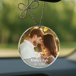 Personalized Couple Photo Ornament: Custom Glass Car Charm