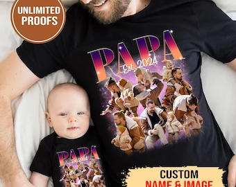 Personalized Papa Photo Shirt, Vintage Retro Style, Father's Day Gift