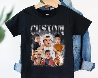 Personalized Kids Bootleg Rap Shirt: Custom Name & Image, Vintage Style