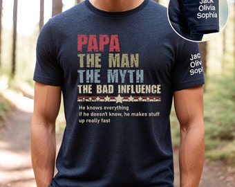 Personalized Papa The Man The Myth T-Shirt, Custom Father's Day Shirt With Kids Names, Funny Dad