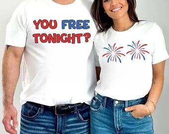 Grappige 4 juli-paarshirts: ben je vanavond vrij? Patriottische T-shirts