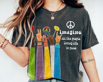 Imagine All The People Living Life In Peace T-Shirt, Beatles Song Lyrics Shirt, John Lennon Music, Hippie Life, Gift For Friend