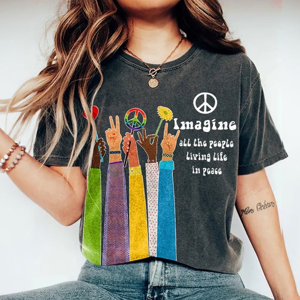 Imagine All The People Living Life In Peace T-Shirt, Beatles Song Lyrics Shirt, John Lennon Music, Hippie Life, Gift For Friend