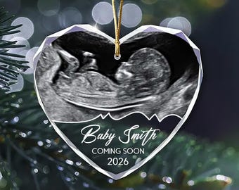 Baby Ultrasound Heart Glass Ornament, Frist Christmas Gift, Sonogram Pregnancy Announcement
