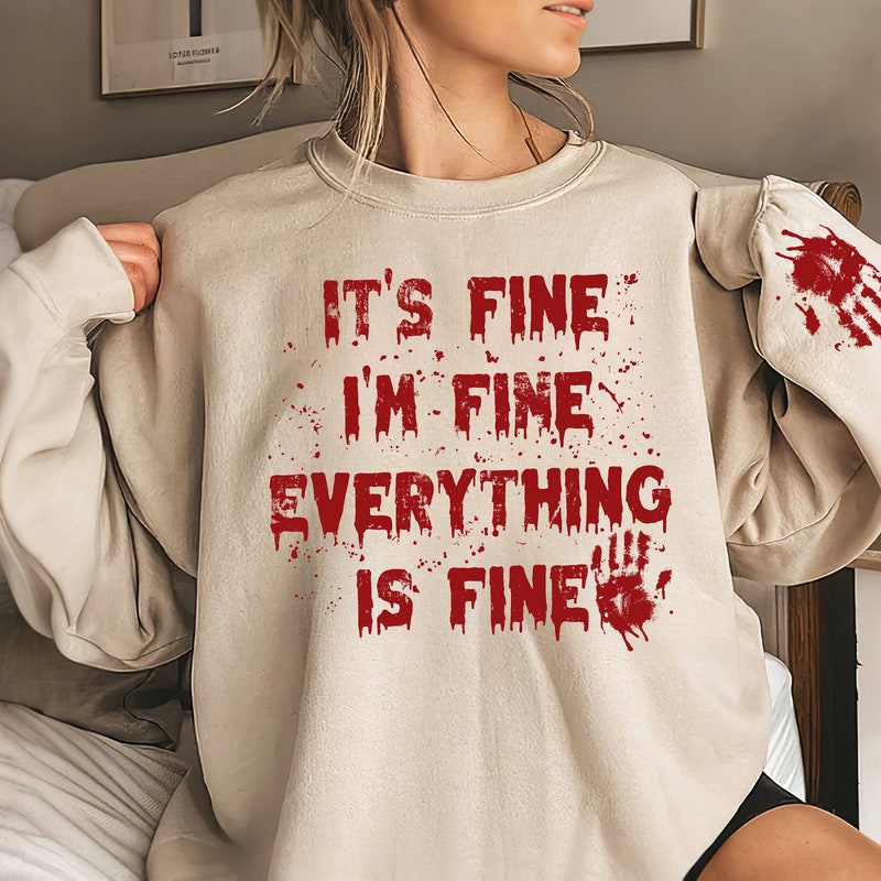 I'm Fine Bloody Shirt Halloween Bloody Cloth Men Horror T-shirts Funny...