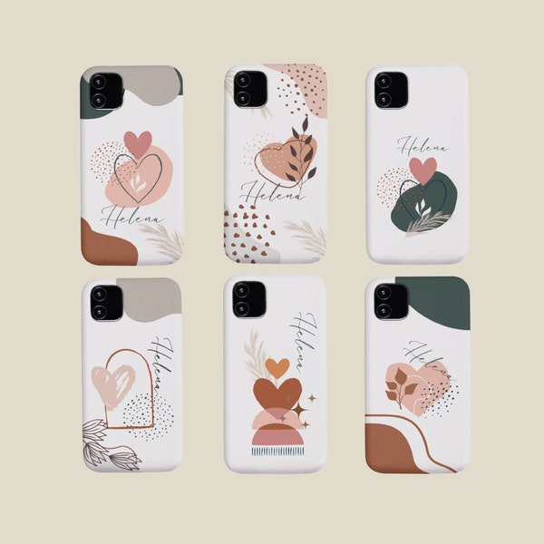 Valentinstaggeschenk Love Liebe Personalisierte Handy Hülle Name Hartschalenhülle Custom Cover Erdtöne Minimalistisch Monogramm Natur Boho