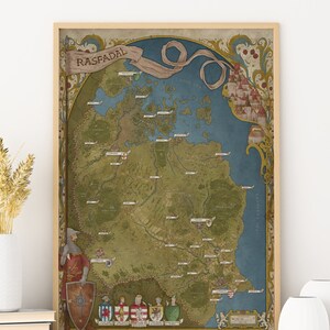 Carte fantastique du royaume médiéval-fantastique de Rasfadal par Daniel's Maps, grande affiche de carte fantastique
