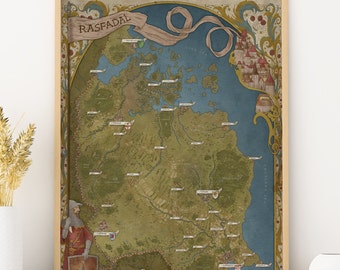 Fantasy map of the Medieval Fantasy Kingdom of Rasfadal by Daniel's Maps, large fantasy map poster