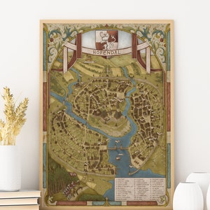 Carte fantastique de la cité médiévale fantastique de Hofendal par Daniel's Maps, grande affiche de carte fantastique