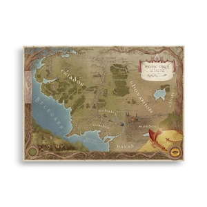 Affiche de carte de la Terre du Milieu - art mural hobbit, carte du Seigneur des anneaux, impression du monde fantastique, cadeau Tolkien pour les fans, illustration de carte dessinée à la main
