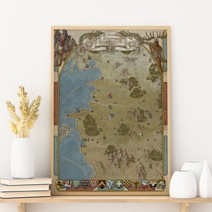Fantasiekaart uit de Netflix-show The Witcher The Northern Kingdoms, gebaseerd op de boeken van Andrzej Sapkowski, grote fantasiekaartposter