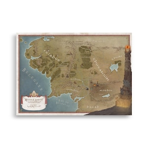 Middle Earth Map Poster – Lord of the Rings Wall Art, Hobbit Map, Fantasy World Print, Tolkien Gift for Fans, Hand Drawn Map Illustration