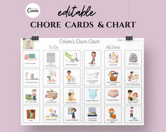 Editable Chore Cards & Chart, Toddler Daily Rhythm, Visual Chore Cards Kids , Responsibility Checklist, Kids Activity Sheet , Preschool