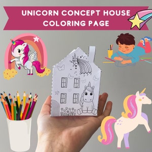 Printable Unicorn Home Kit (Coloring Pages) - 3D Paper Unicorn House PDF, Printable Paper Toy Craft Kit, Kids Activity, Digital Download