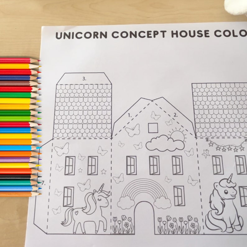 Printable Unicorn Home Kit coloring Pages 3D Paper Unicorn House PDF ...