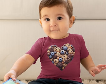 Blueberry Cookie Hearts, Toddler's Jersey Tee, Lovely sweet, bonbons, baies, snickers, gâteau crumbles au sucre, cadeau parfait, jouer en T-shirt