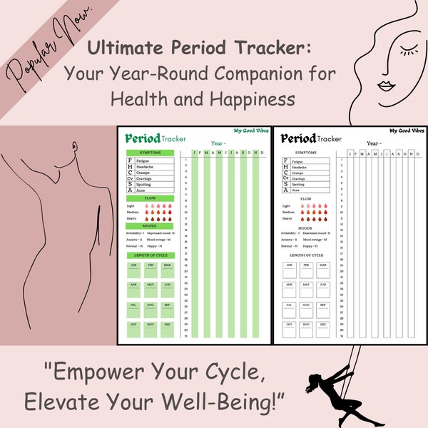 Printable Period Tracker Popular Now | Symptom Tracker | Period Journal | Ovulation Tracker | Fertility Planner | Period Symptom Tracking