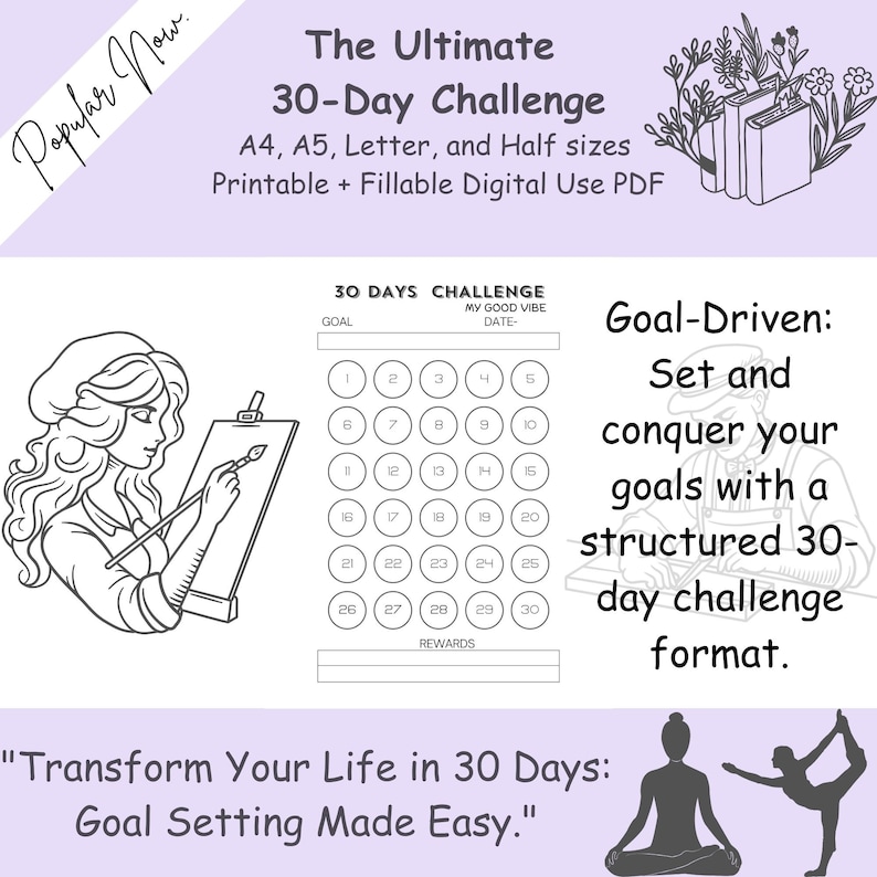 30 Day Challenge Template Popular Now, Goal Setting, Progress Tracker ...