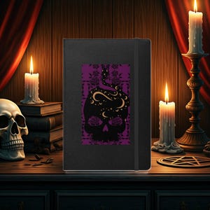 Hardcover Skull Notebook with Snake and Stars | Lined Journal 5.5x5 | Elastic Closure | Ribbon Marker | Aesthetic Gift | Goth Style Journal