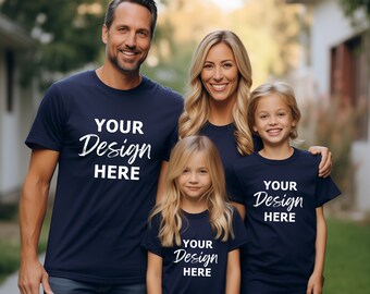 Family Bella Canvas 3001 Navy Blue Mockup, Family T-Shirt Mockup Bundle, Bella Canvas Mockup, Family Navy Shirt Mockup, Mother and Daughter