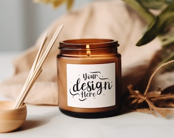 Jar Amber Candle Mockup, Boho Candle Mockup, Candle Label Mockup, Blank Candle Mockup, Scented Soy Candle Mock Up,  POD Candle Mockup