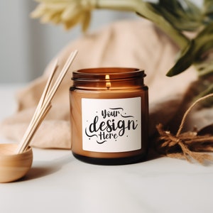 Jar Amber Candle Mockup, Boho Candle Mockup, Candle Label Mockup, Blank Candle Mockup, Scented Soy Candle Mock Up,  POD Candle Mockup