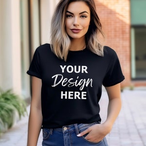 Black Bella Canvas 3001 Mockup, Bella Canvas Mockup, Black T-Shirt Mockup, Womens Tee Mock, 3001 Black Shirt Mock Up