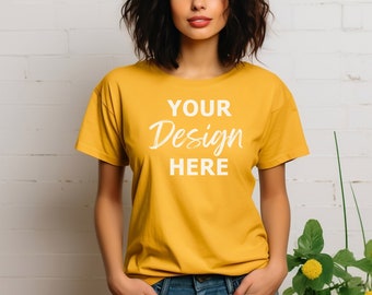 Geel Bella Canvas 3001 Mockup, Bella Canvas Mockup, Geel T-Shirt Mockup, Womens Tee Mock, 3001 Geel Shirt Mock Up