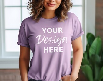 Heather Orchid Bella Canvas 3001 Mockup, Bella Canvas Mockup, Heather Orchid T-Shirt Mockup, Womens Tee Mock, 3001 Orchid Shirt Mock Up