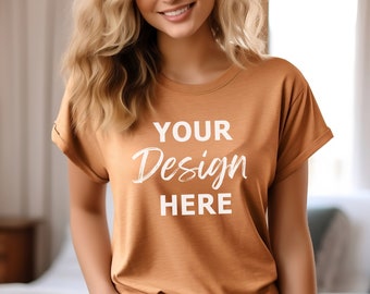 Heather Autumn Bella Canvas 3001 Mockup, Bella Canvas Mockup, Heather Autumn T-Shirt Mockup, Womens Tee Mock, 3001 Autumn Shirt Mock Up