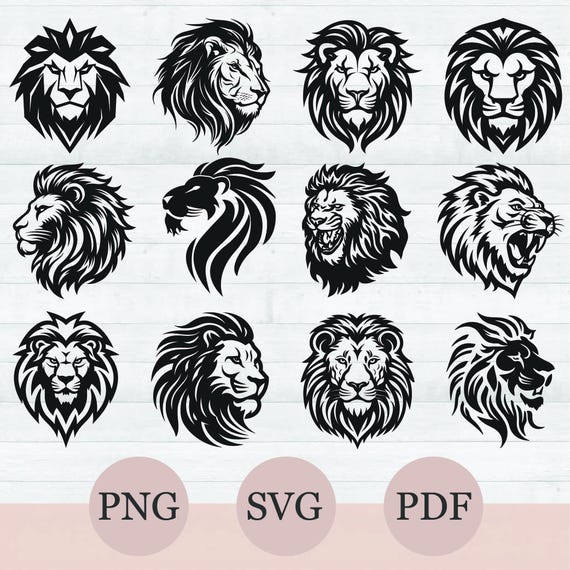 Lion Head SVG Bundle, Lions SVG, Lion Clipart, King Lion Silhouette Png, Roaring Lion Head Svg