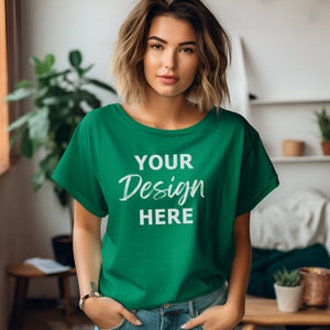 Kelly Green Bella Canvas 3001 Mockup, Bella Canvas Mockup, Kelly Green T-Shirt Mockup, Womens Tee Mock, 3001 Kelly Green Shirt Mock Up