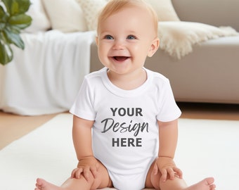 Infant Romper Mockup, Baby Model Mock, Rabbit Skins Mockup, Baby Bodysuit Mockup, White Onesie Baby Mockup
