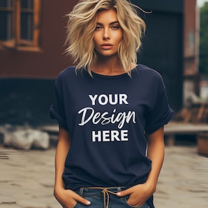 Navy Bella Canvas 3001 Mockup, Bella Canvas Mockup, Navy T-Shirt Mockup, Womens Tee Mock, 3001 Navy Shirt Mock Up