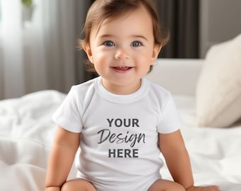 Infant Romper Mockup, Baby Bodysuit Mockup, White Onesie Baby Mockup, Baby Bodysuit Stock Photo, Baby Model