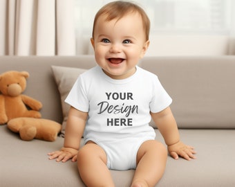 Spädbarnssparkdräktmodell, kaninskinnsmodell, babybodymodell, vit bodymodell, babybodyfoto, vit baby-t-shirtmodell
