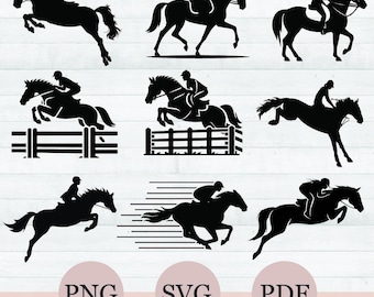 Equestrian SVG Bundle, Horse Riding Svg, Jumping Horse Svg, 9 Show Jumping Svg Png, Horse Jumping Fence, Equestrian Silhouette