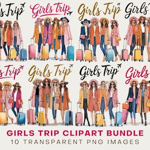Mädchen Reise Clipart Png-Bundle, Mädchen Wochenende Png, Mädchen Urlaub Clipart, 10 Mädchen Reise 2025 Png, Besties Reise Png, Mädchen Nacht Clipart