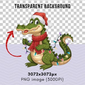 Christmas Crocodile Clipart Bundle, 12 Crocodile Png Bundle, Christmas Alligator Clipart, Digital Download, Illustrations for Cards & Crafts image 2