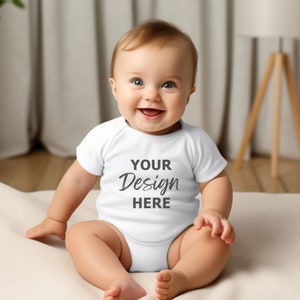 Infant Romper Mockup, Baby Bodysuit Stock Photo, Baby Bodysuit Mockup, White Onesie Baby Mockup, Baby Model,  Cricut PNG Digital Download