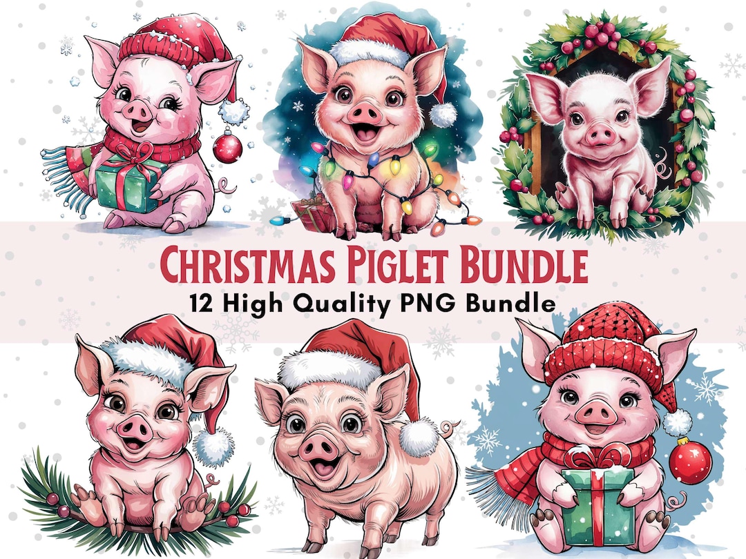 Christmas Pig Png, Watercolor Piglet Clipart, 12 Cute Pig Christmas Png ...