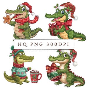 Christmas Crocodile Clipart Bundle, 12 Crocodile Png Bundle, Christmas Alligator Clipart, Digital Download, Illustrations for Cards & Crafts image 4