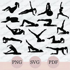 Pilates SVG Bundle, Pilates Png Clipart, 15 Pilates Vector Silhouette, Pilates Exercises Svg,  Cricut Cut Files