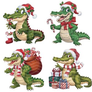 Christmas Crocodile Clipart Bundle, 12 Crocodile Png Bundle, Christmas Alligator Clipart, Digital Download, Illustrations for Cards & Crafts image 5